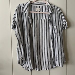 American Eagle White with Navy Blue stripes button up